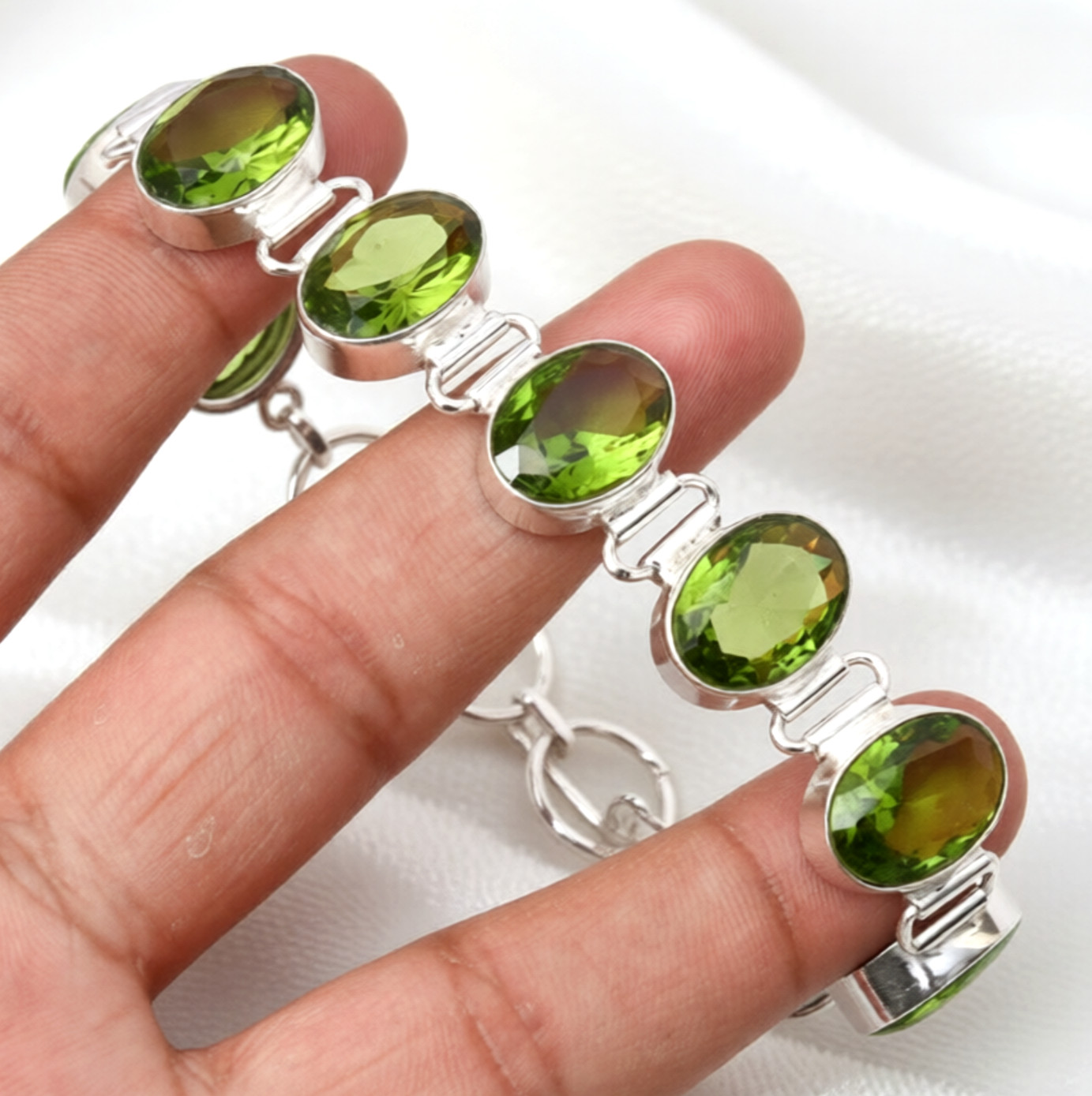 Peridot Gemstone Ethnic 925 Sterling Silver Handmade Jewelry Bracelet