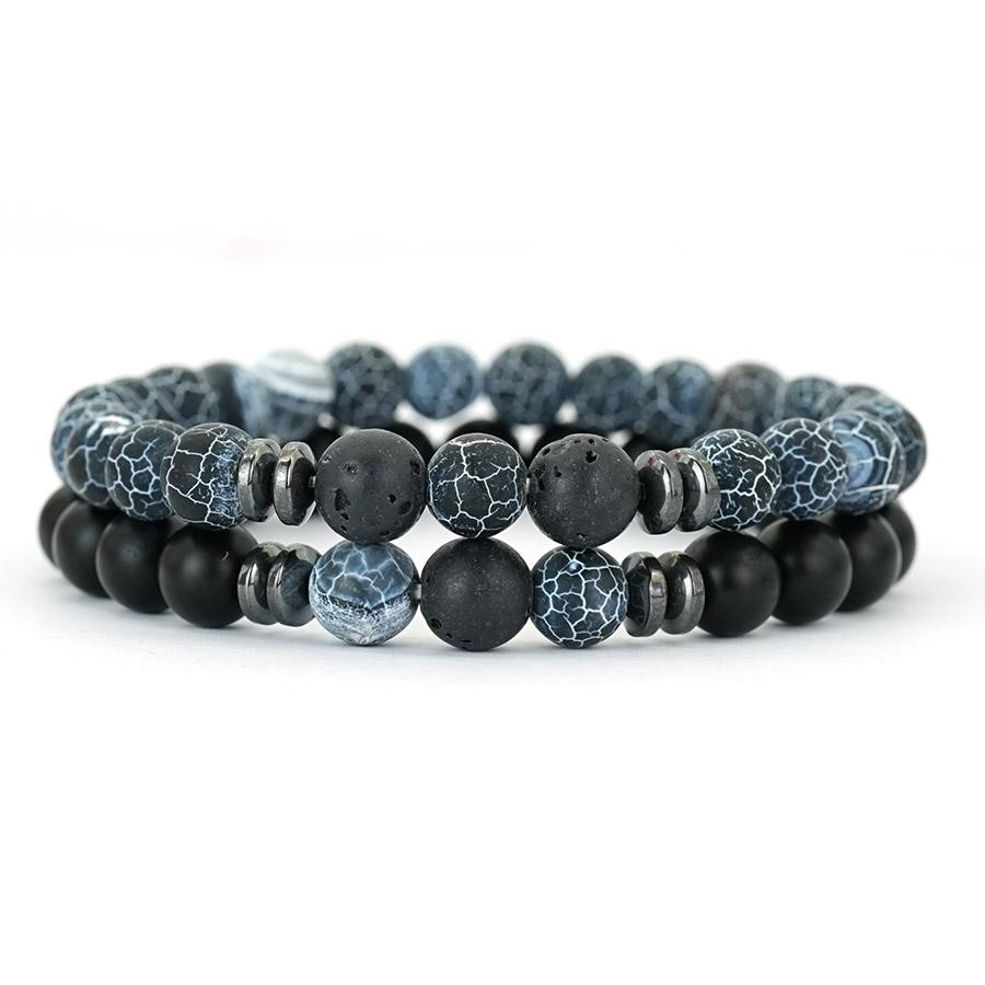 Men Beaded Bracelet Set 8mm Tiger Eye Malachite Obsidian Stone