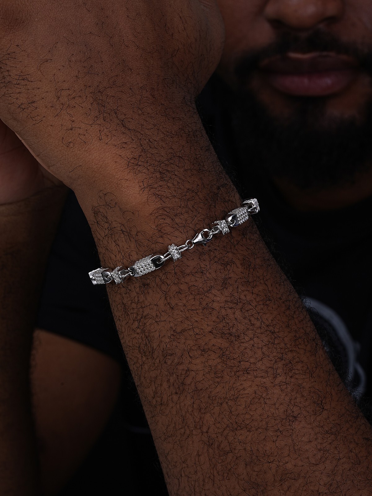 MOISSANITE Men’s Bullet Chain Real 925 Silver Iced Flooded Out Hip Hop Bracelet