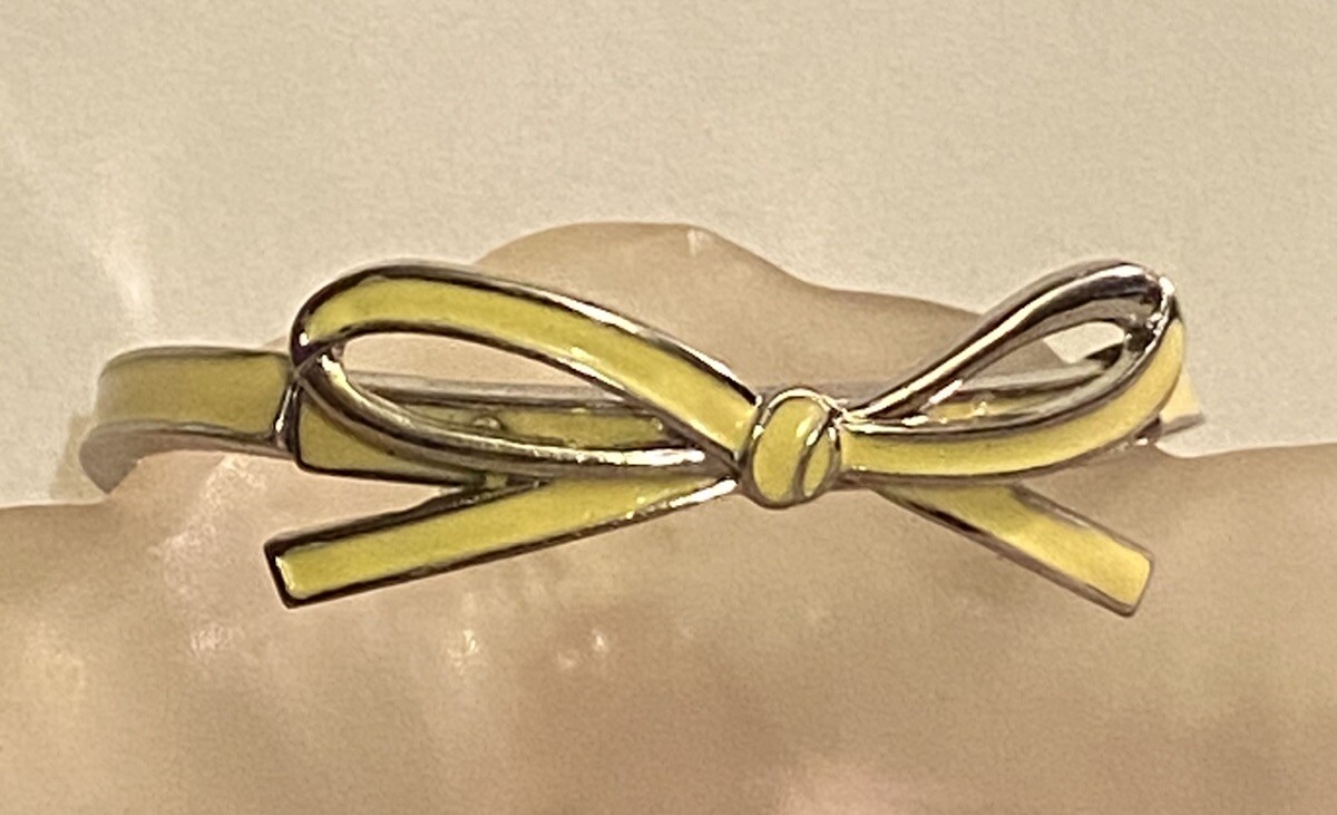 Stretch Bow Bracelet Ribbon Pastel Yellow Enamel & Silver Toned 7” Jewelry Nexus