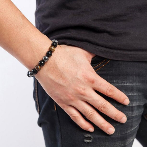Natural Energy Healing Stretch Bracelet Stone Hematite Tiger Eye for Men Women