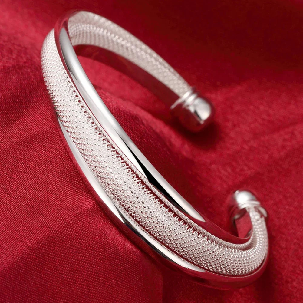 925 Sterling Silver Bracelet Open Cuff Adjustable Charms Bangle Women 1 Pc