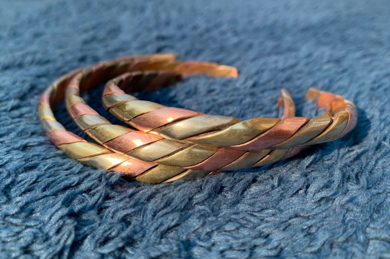 Set of 3 Nepalis TRI-METAL Twist Braided Cuff BRACELETS Handmade from NEPAL