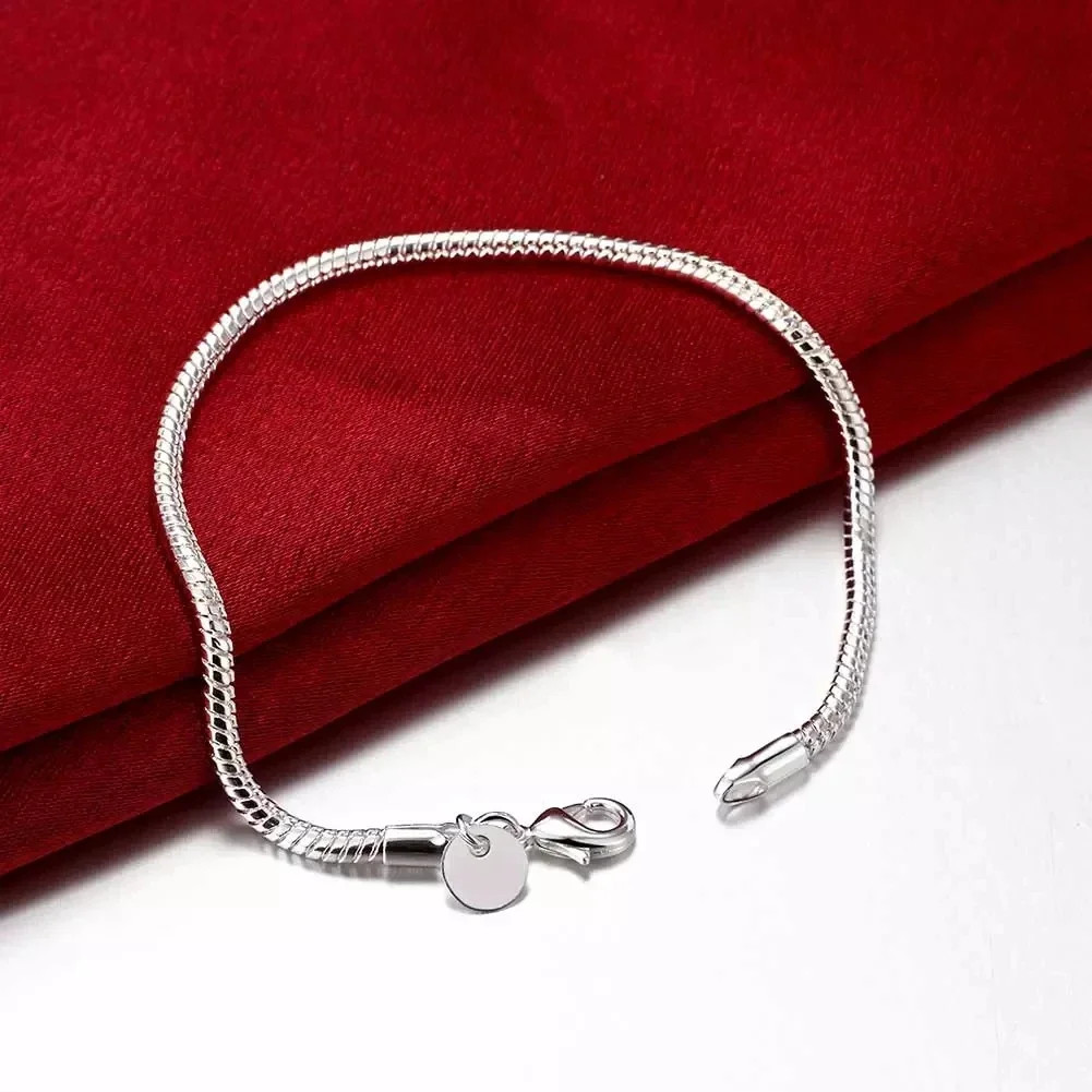 Sterling Silver Bracelet Solid Chain Polished Simple Charm Women Jewelry