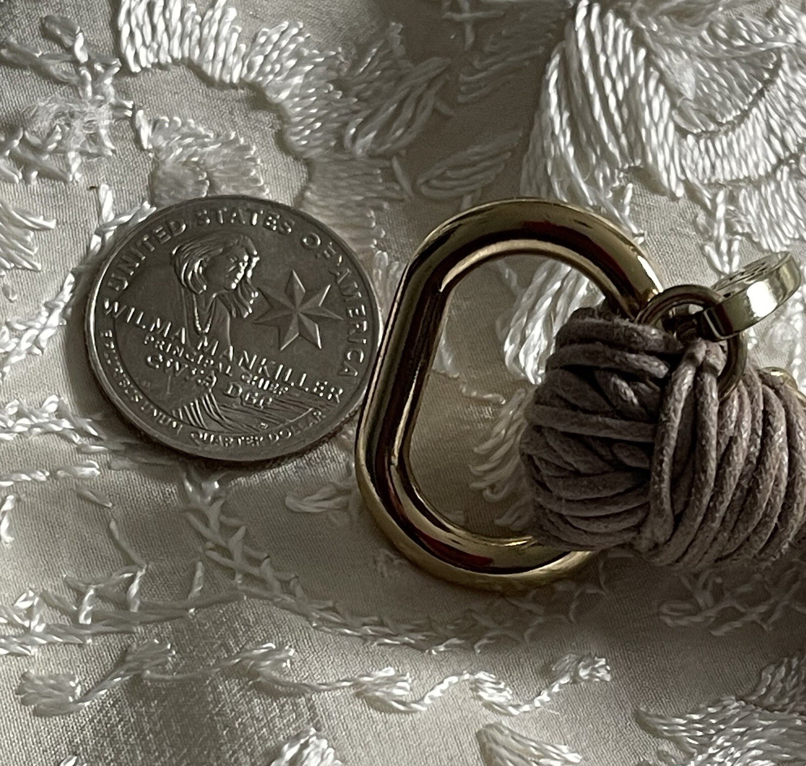 Gorgeous Gillian Julius 20 Silver/Gold Tube Taupe Cord Strand Bracelet