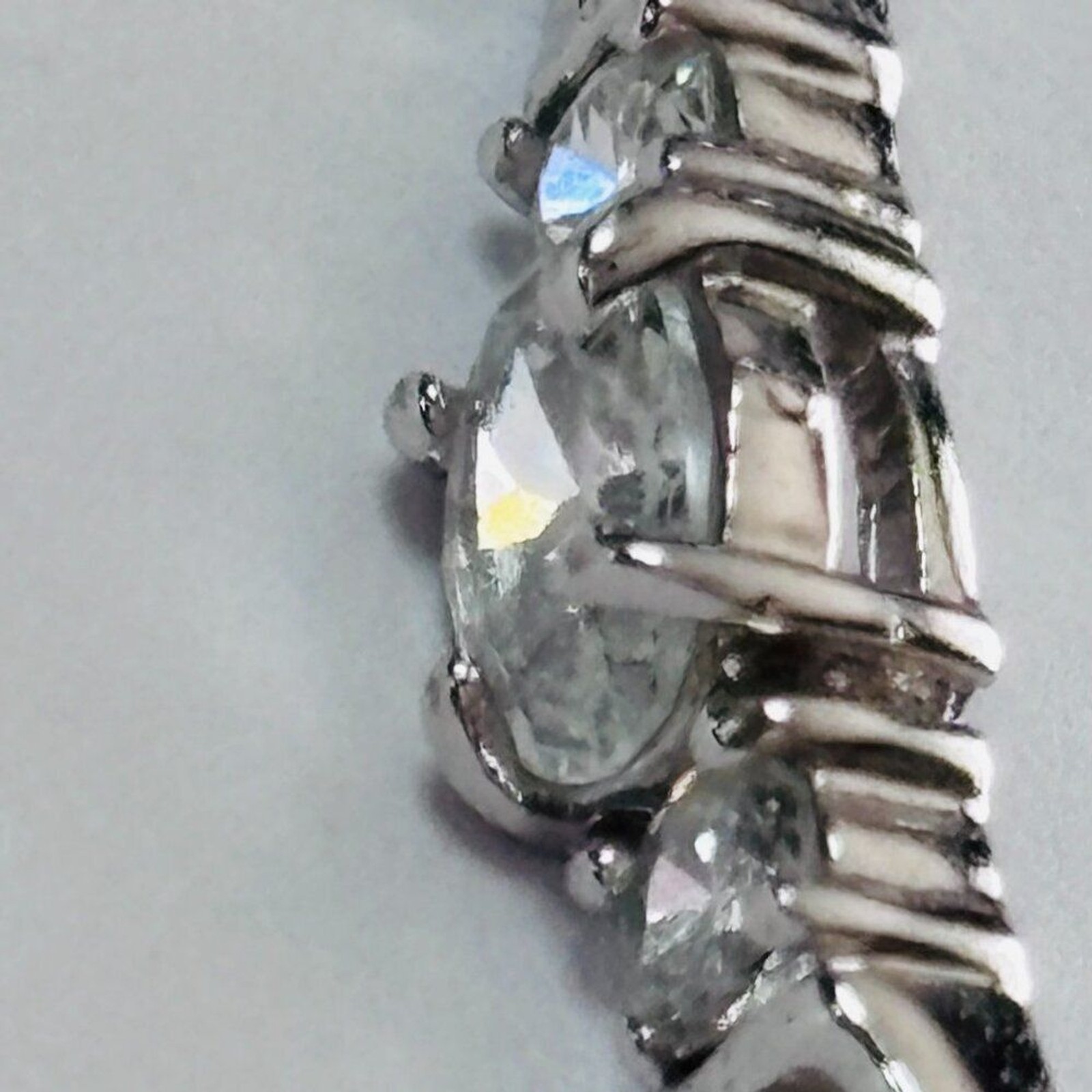 Silver Tone Oval & Round CZ Link Bracelet 7” Box Clasp Sparkle