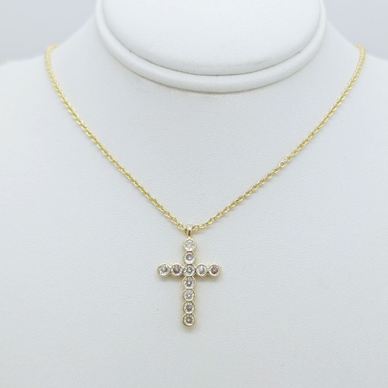 New Kendra Scott Cross Crystal Gold Pendant Necklace in White Cubic Zirconia