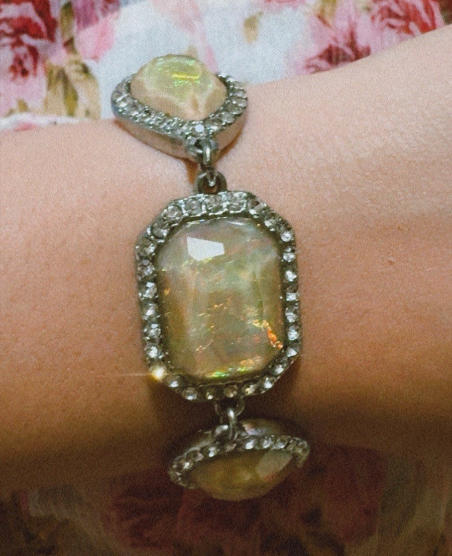 Faux opal Bracelet w/ Bezel-Set Yellow Oval Stones