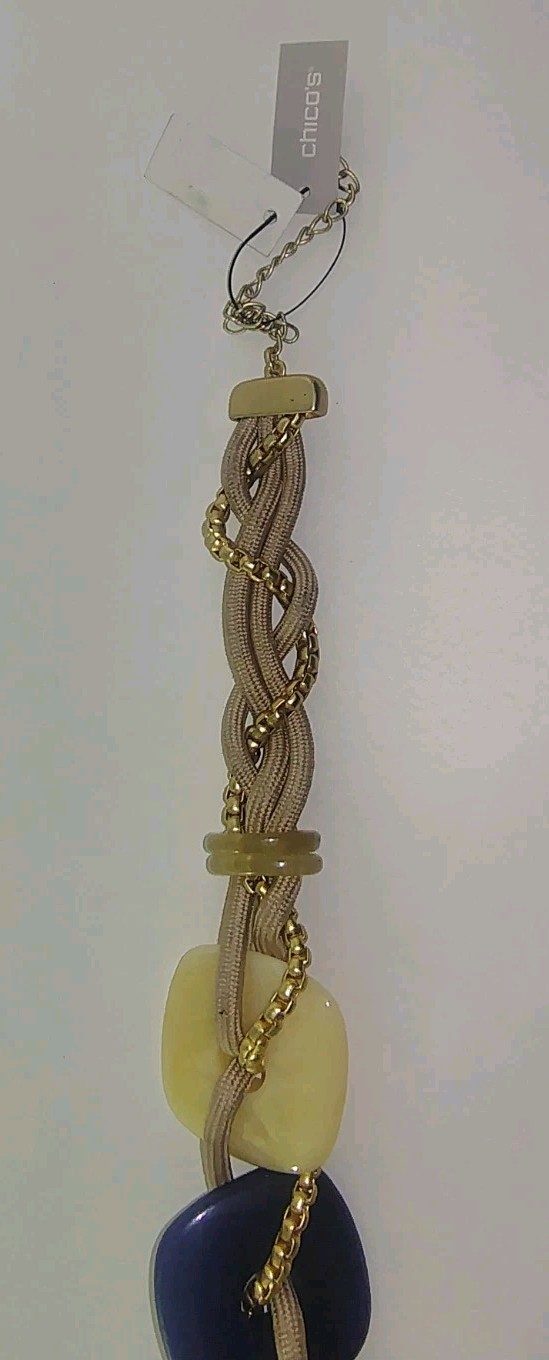 Chico’s Multicolor Beaded Metal Chain Bracelet Adjustable Lobster Clasp