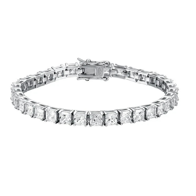 Real Princess Cut 4mm VVS1 MOISSANITE Tennis Chain Bracelet 925 Sterling Silver