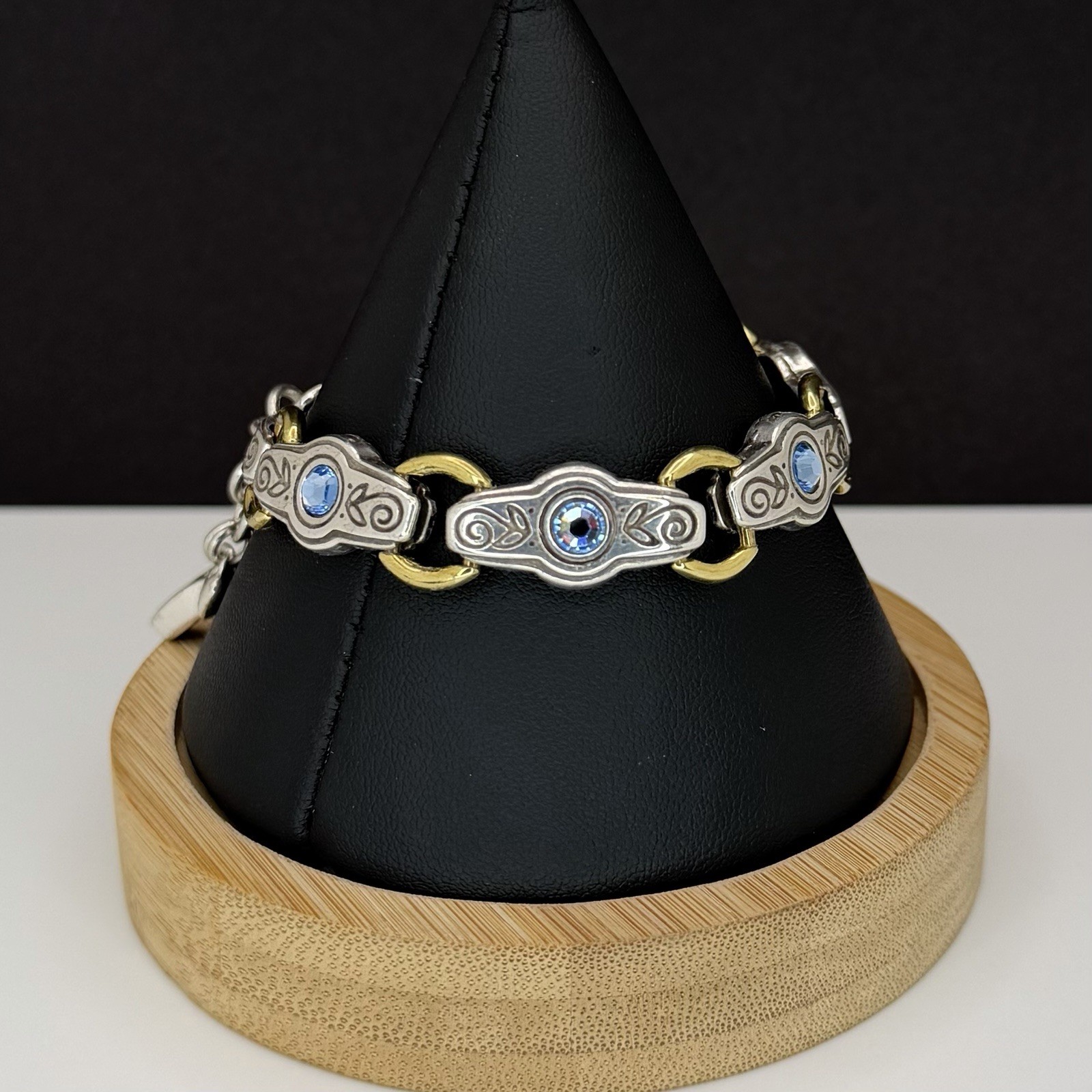 Brighton Celestial Blue Crystal Link Bracelet Silver & Gold Tone Adjustable
