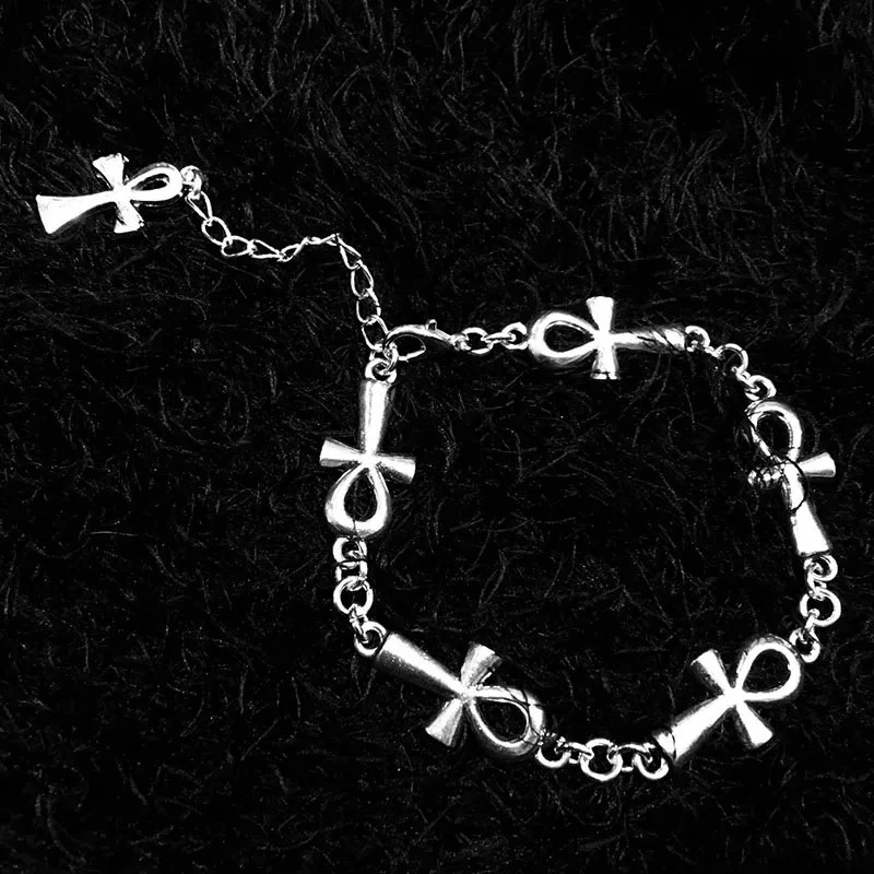 Gothic Egyptian Ankh Cross Bracelet Silver Vampire Key of Life Punk Pagan Jewelr