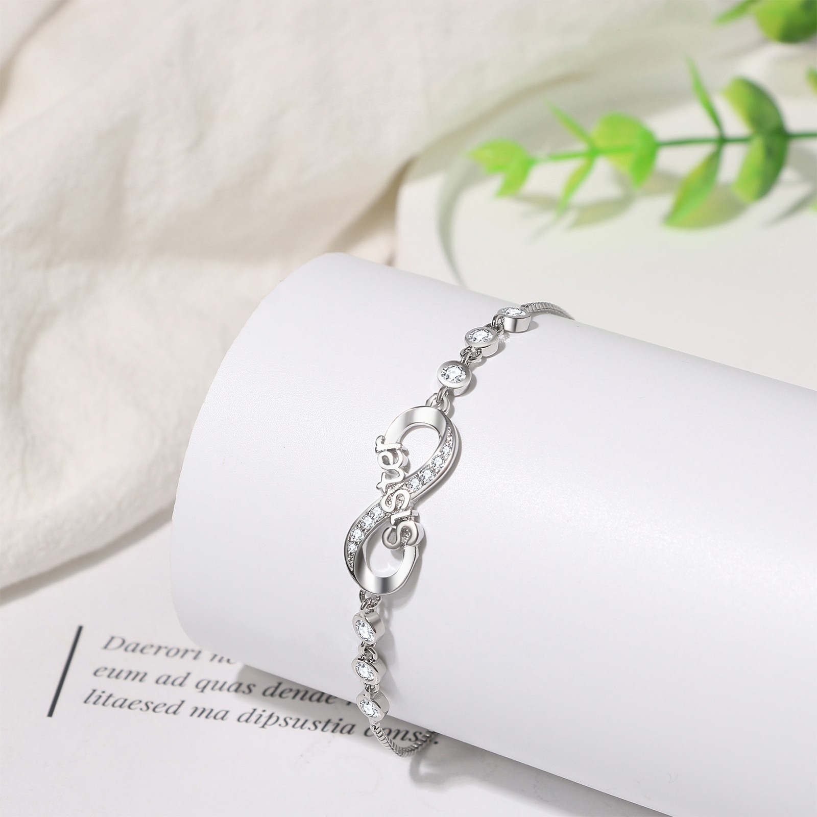 Silver-tone Infinity Love Bracelet For Women Stainless Steel CZ Chain Bring Card