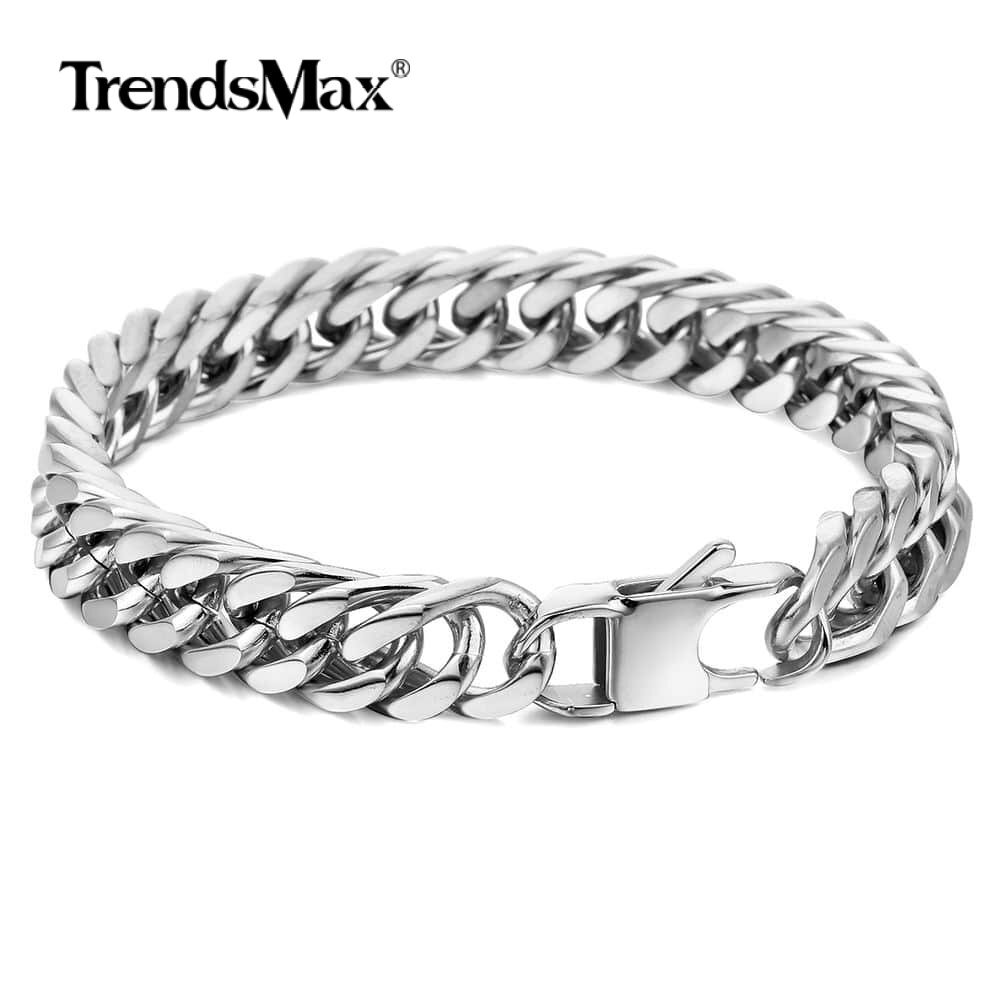 10/15mm Curb Cuban Rombo Link Bracelet Gold Plated 316L Stainless Steel Chain