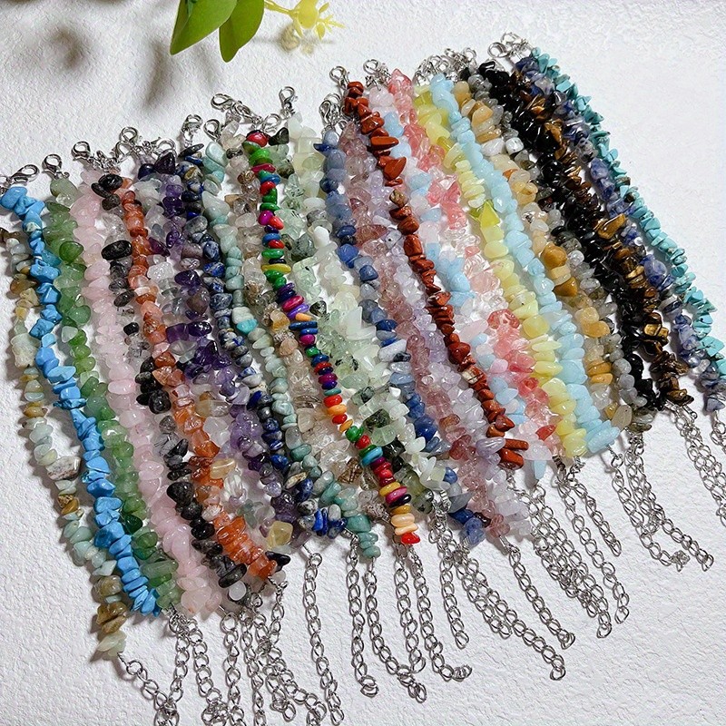 12pcs Boho Crystal Natural Stone Chips Bracelets Set Fashion Jewelry Accessories