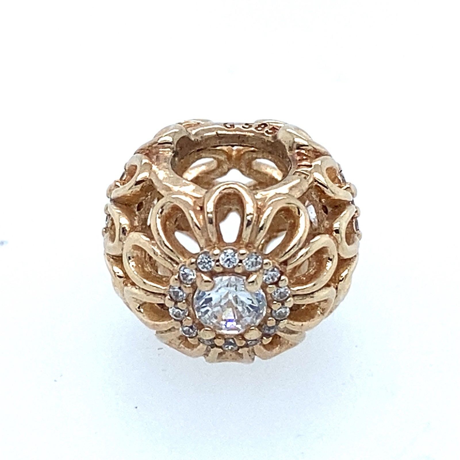 Pandora 14K Gold Floral Brilliance Flower Cutout Cubic Zirconia Bead Charm