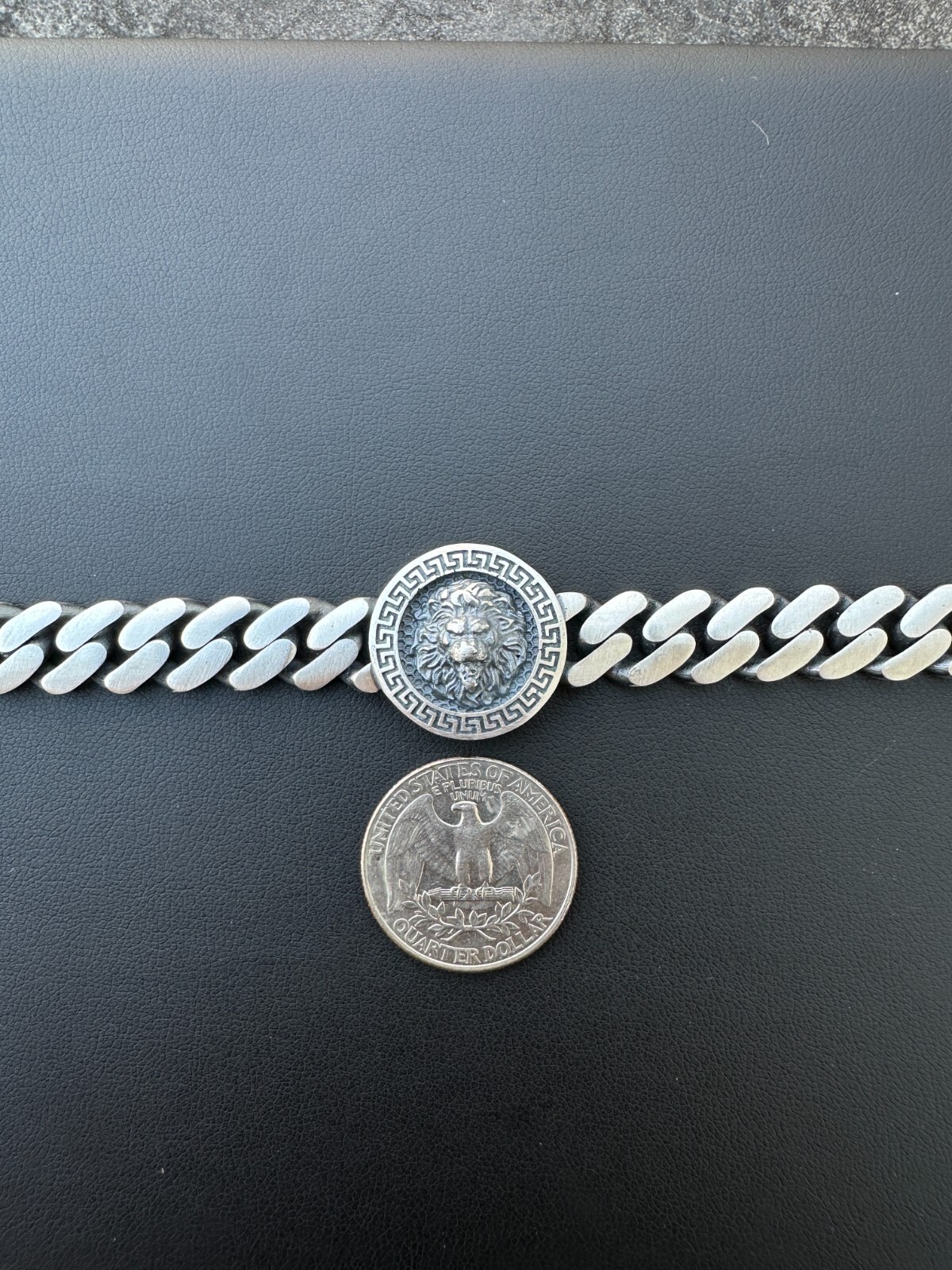 Real Mens Miami Cuban Link Bracelet W. Lion Solid 925 Sterling Silver Box Clasp