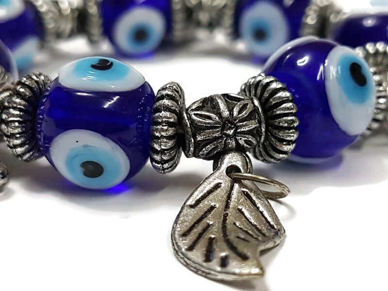 🚨1 Turkish Bracelet Bangle Silver Hamsa Blue Evil Eye Good Luck Beads SEE VIDEO