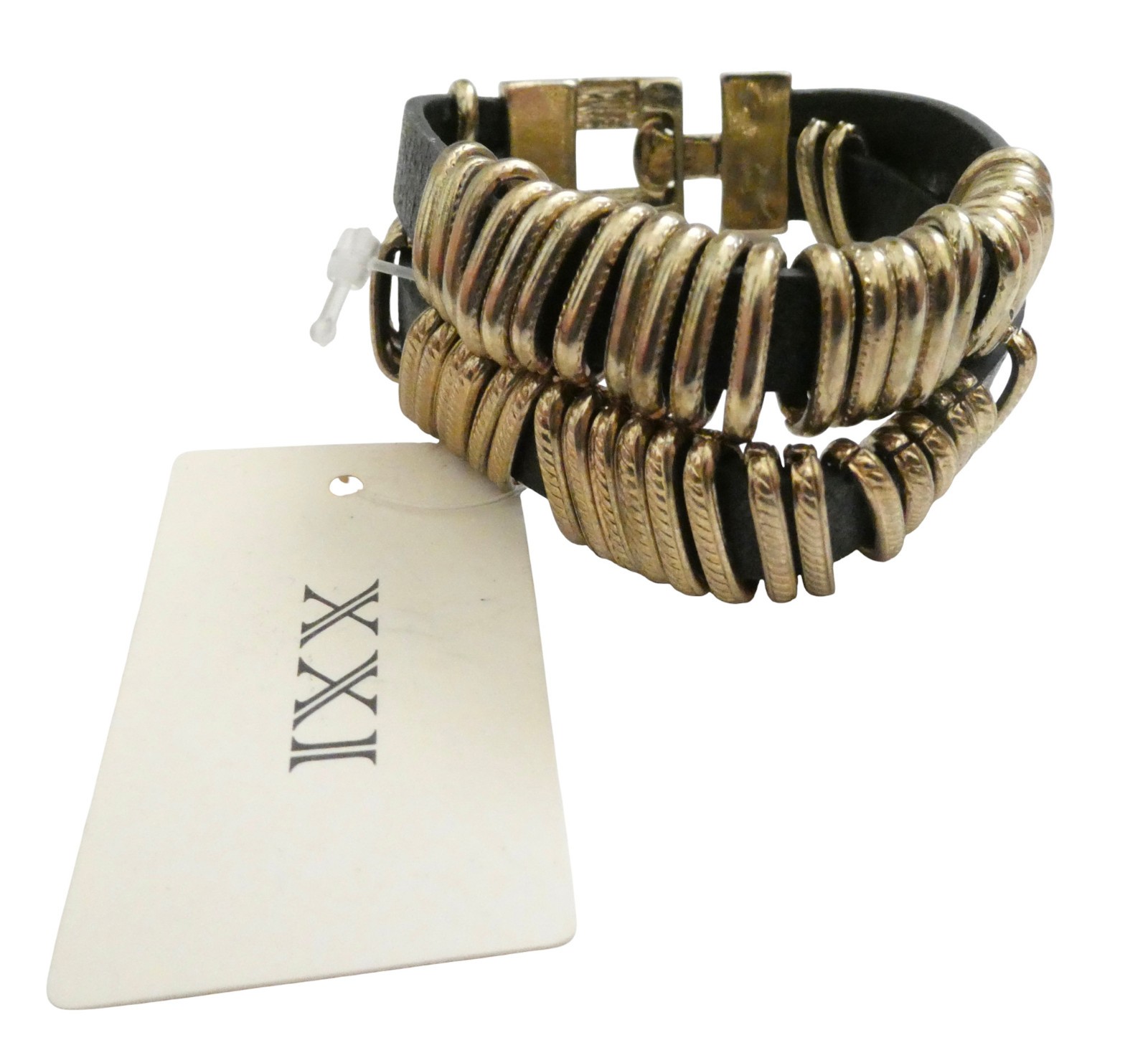 FOREVER 21 metal link faux leather cuff bracelet NWT