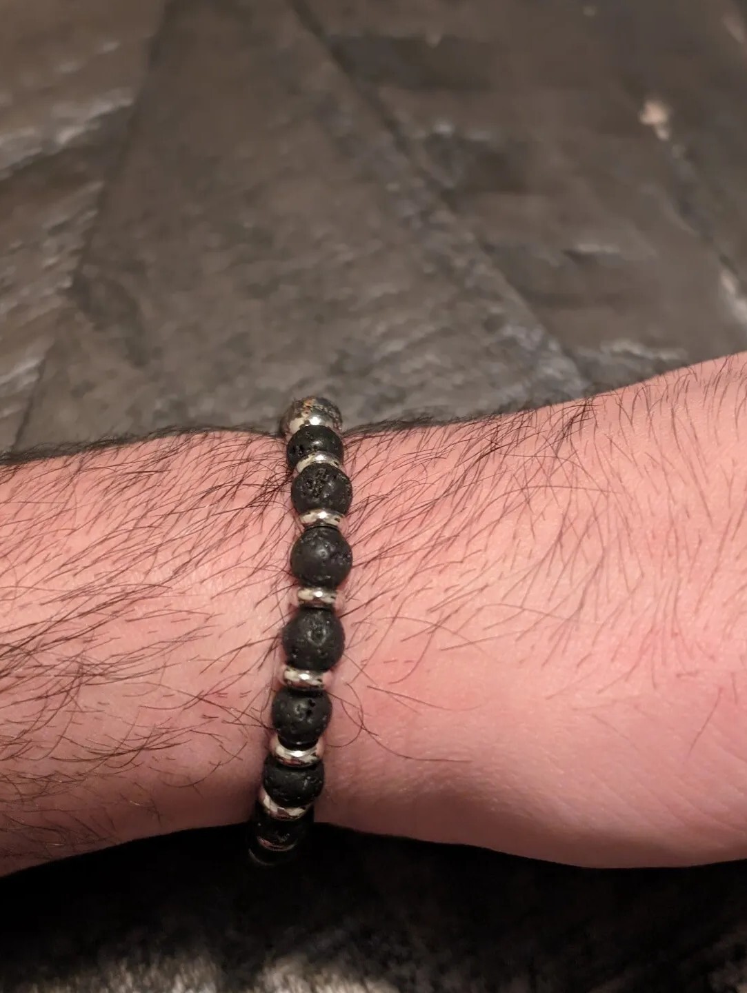 Charm Natural Stone Bracelet Black Lava Beaded Elastic Steel Bracelets Handmade