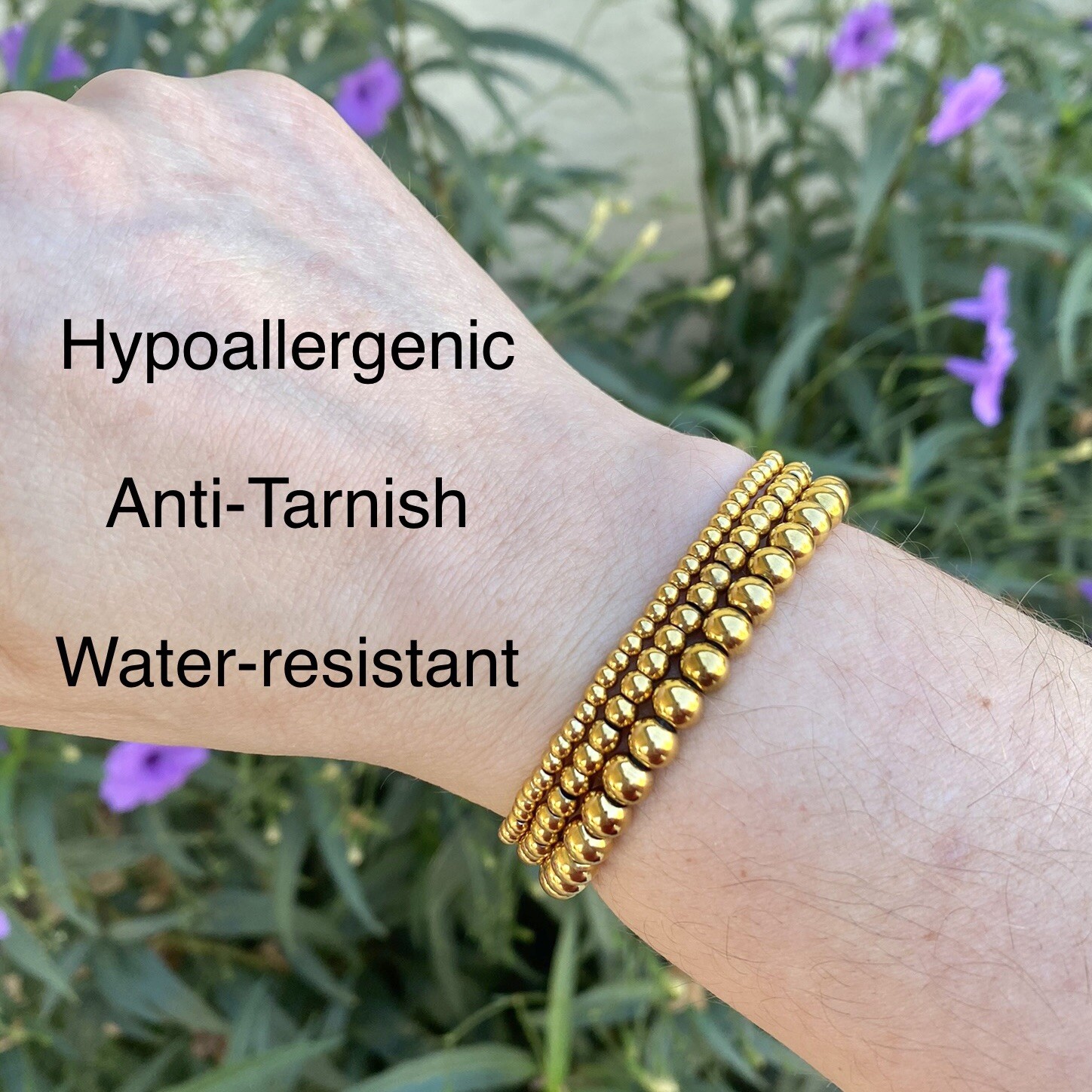 Gold Ball Stretch Bracelet – Water Resistant Nickel Free Tarnish Free