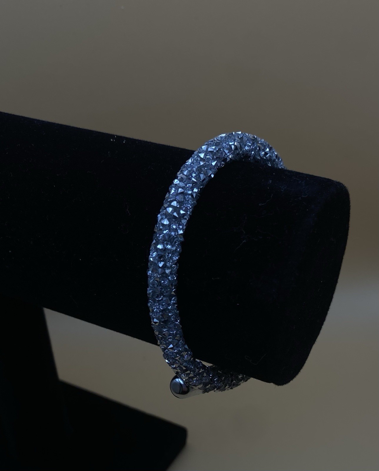 Blue Crystal Pavé Bangle Bracelet Magnetic Clasp Stackable Round Stones