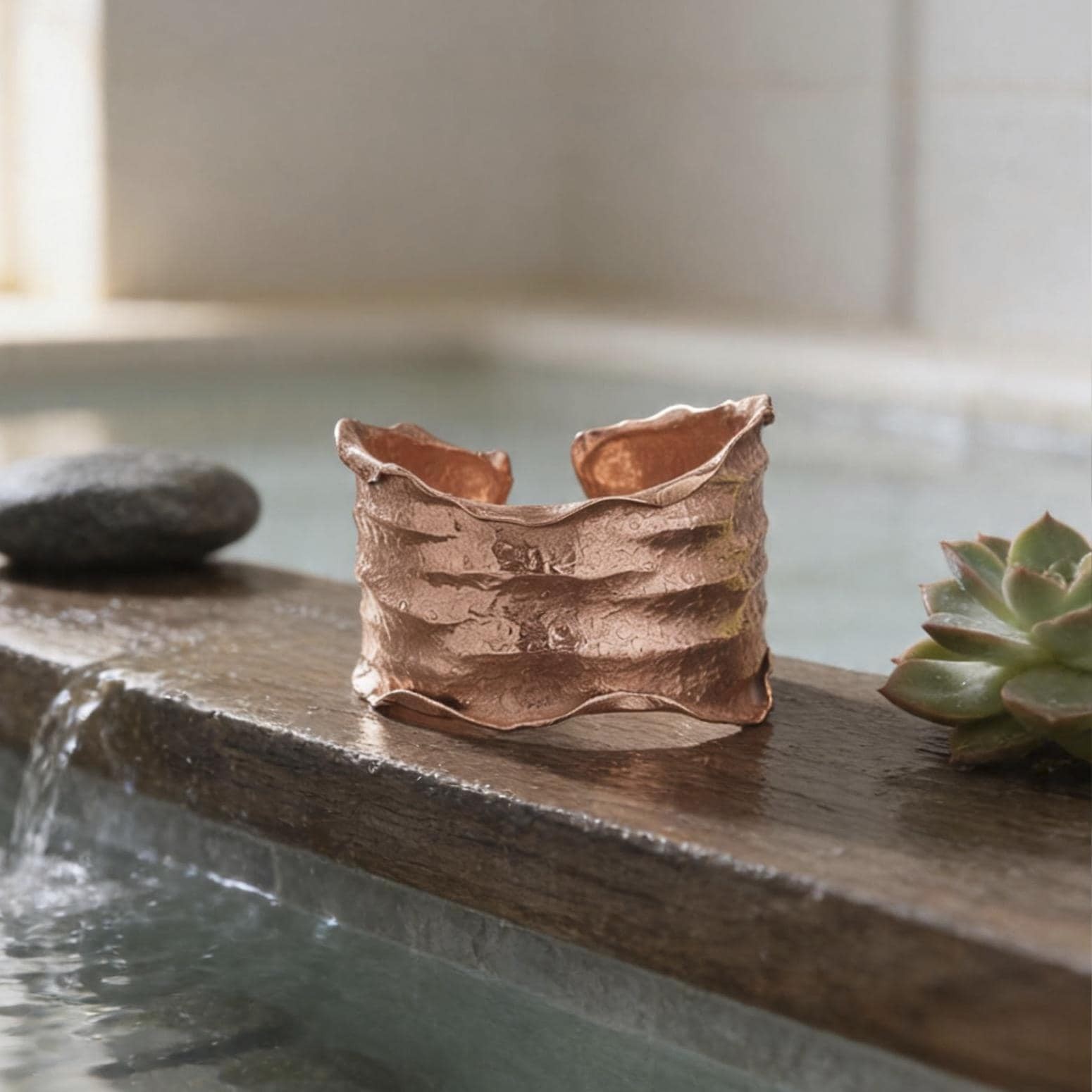 Copper Cuff Bracelet Solid Copper Crinkled Torn Edge Adjustable Style