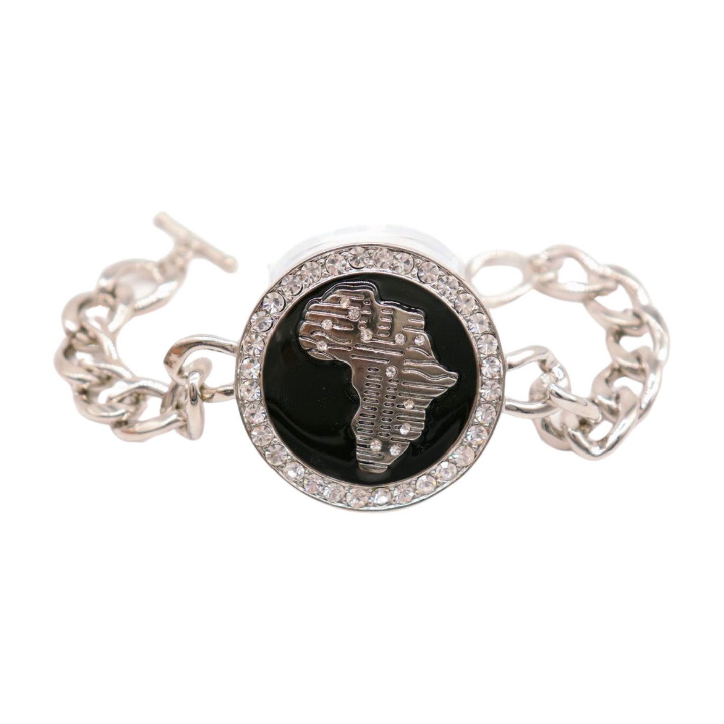Women Silver Metal Chain Bracelet Africa Continent Bling Charm Adjustable Size