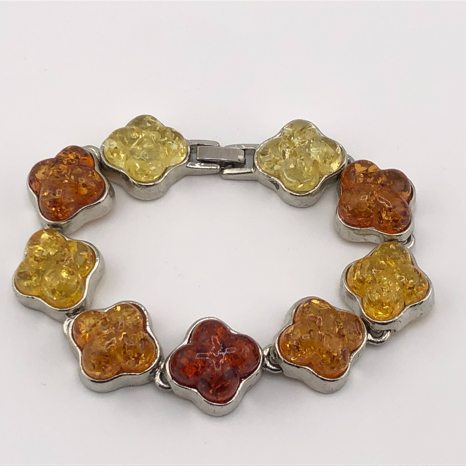 Amber Tone Link Bracelet Yellow, Orange, Brown & Silver Tone Chunky Links Retro