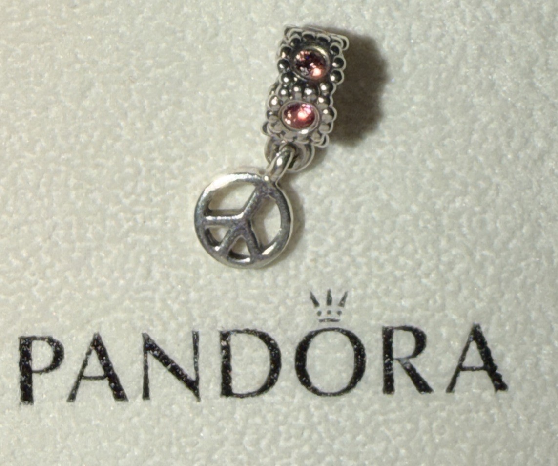 Authentic Pandora Moments Pink Peace Sign Charm/Bead Silver 925 ALE 790516CZS