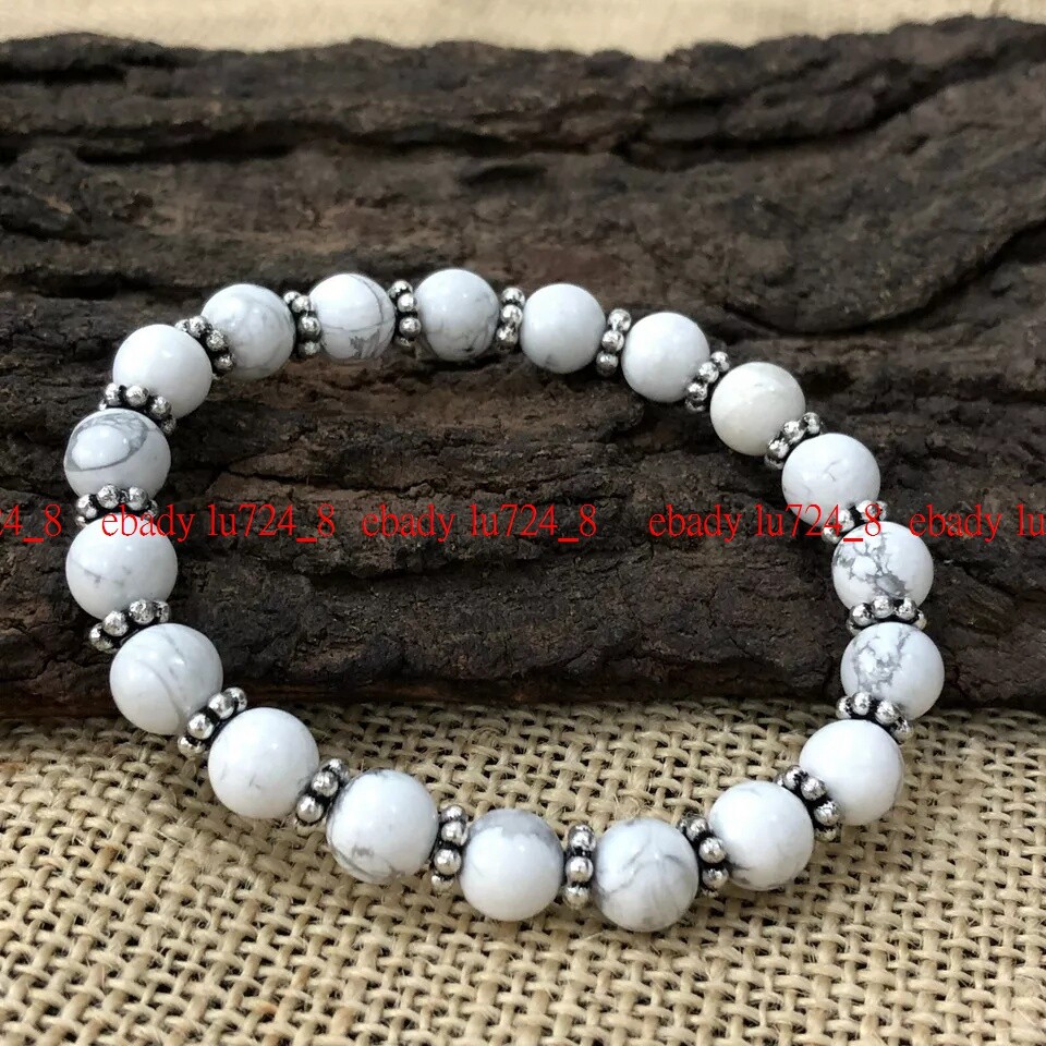 Natural ” White Howlite ” Gemstone Round Beaded Chakra Stretchable Bracelet 7.5″
