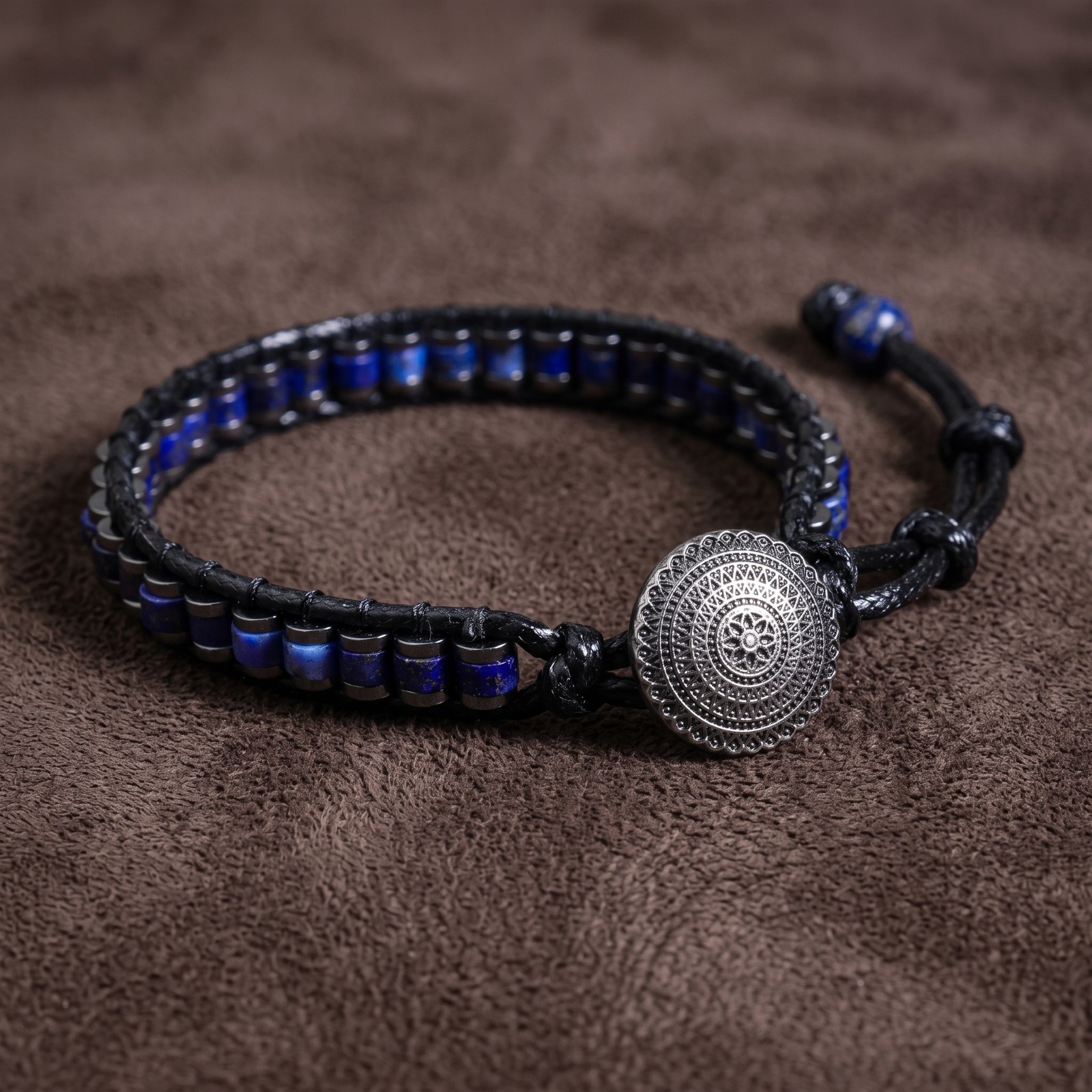 Natural Lapis Lazuli Hematite Wrap Bracelet Boho Healing Crystal Cuff Unisex