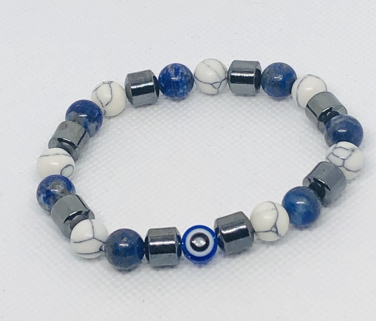 Lapis Lazuli, White Howlite, Calming, Evil Eye Balance, Wisdom, Clarity Bracelet