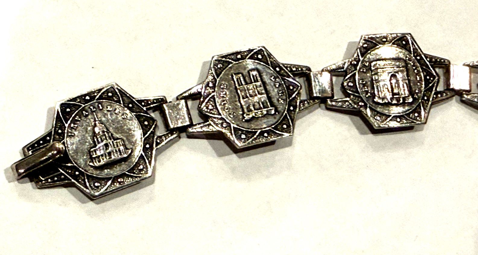 FILIGRANE DEPOSE ART DECOSILVER BRACELET PARIS EIFFEL TOWER FRANCE NOTRE DAME 7″