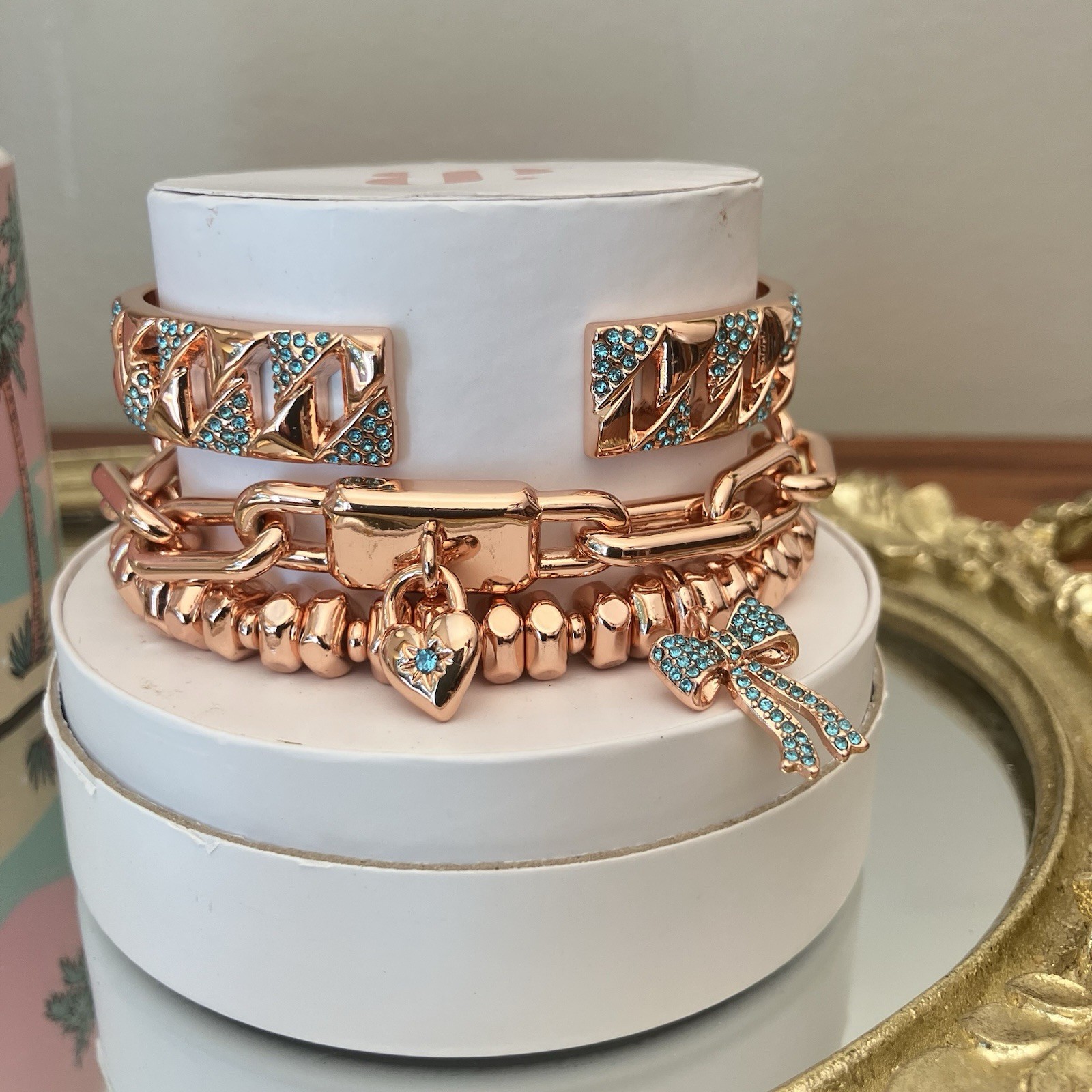 Bomb Party Summer Stacks 2026 The Sweetheart Lock Heart Bow Charm Bracelet Rose