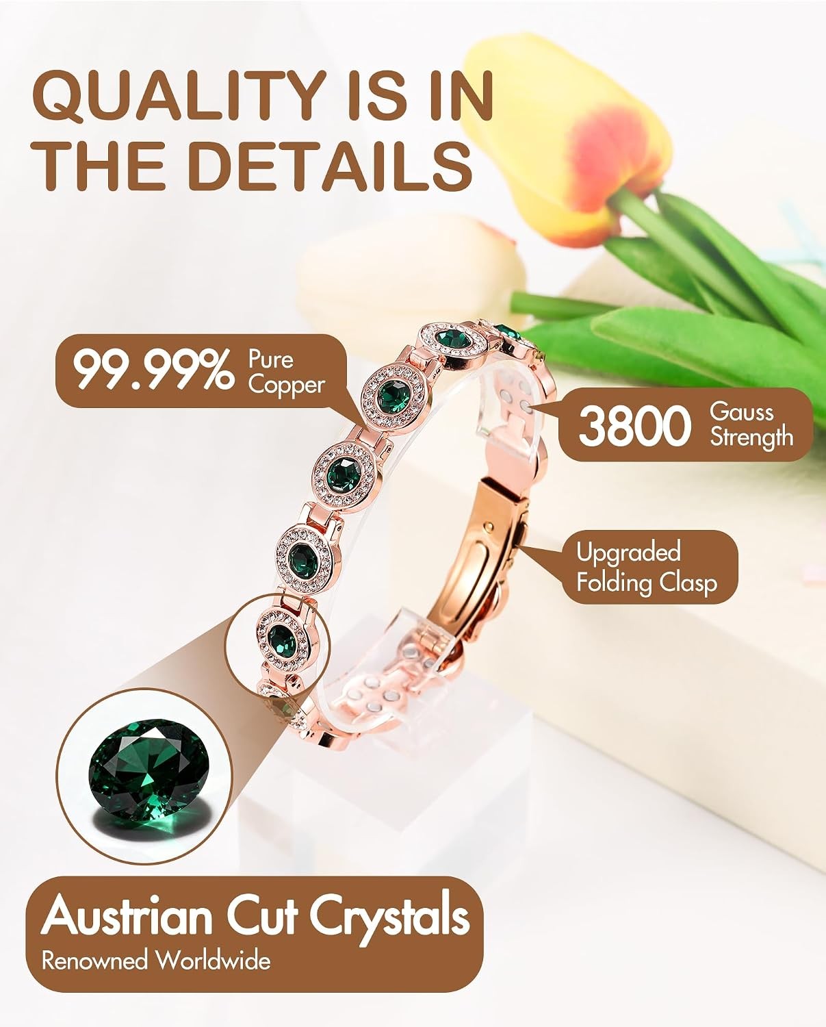 Pure Copper Bracelets for Women, 4X Ultra Strength Magnetic Bracelet with 3800 G