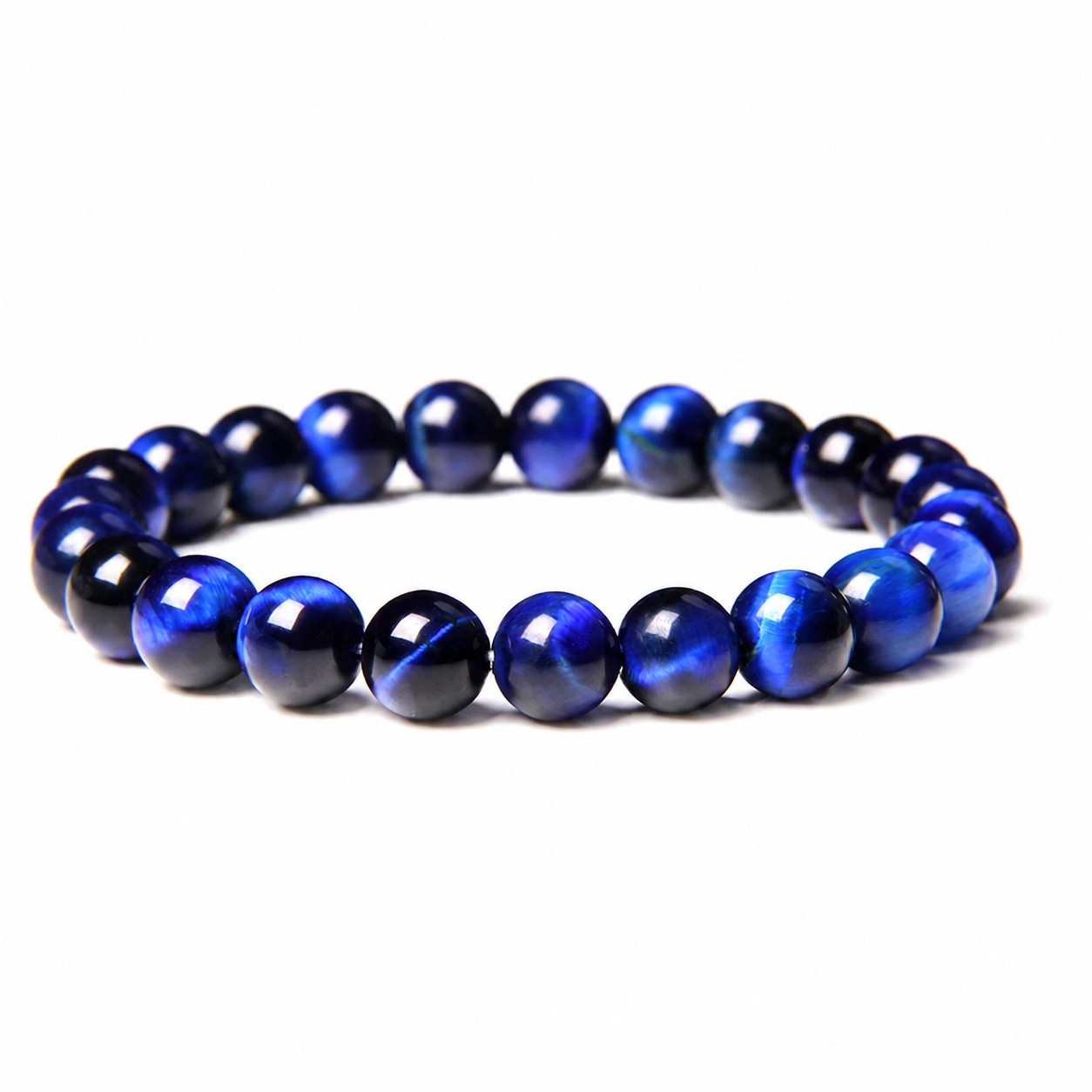 x2 Men’s Blue Tiger Eye & Black Lava Stone Beaded Bracelet Natural Gemstone 8mm