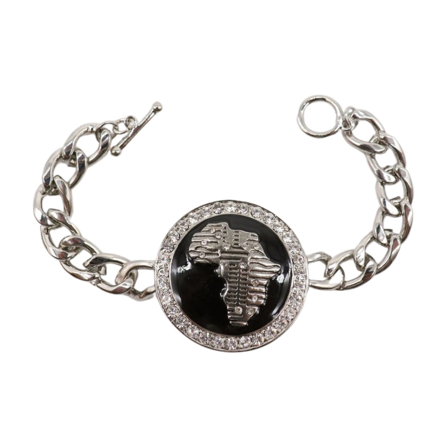 Women Silver Metal Chain Bracelet Africa Continent Bling Charm Adjustable Size