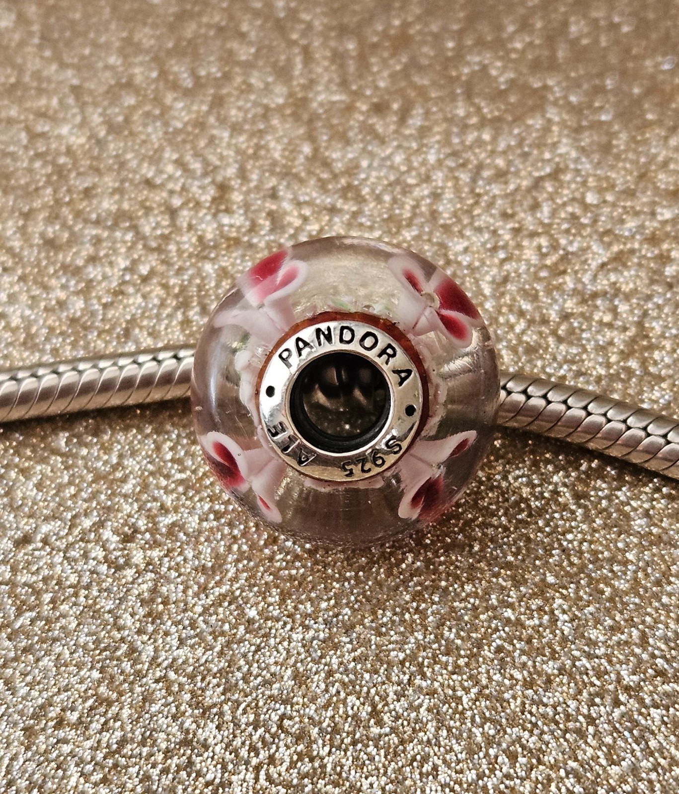 Authentic Pandora Garden Flowers Silver Murano Charm