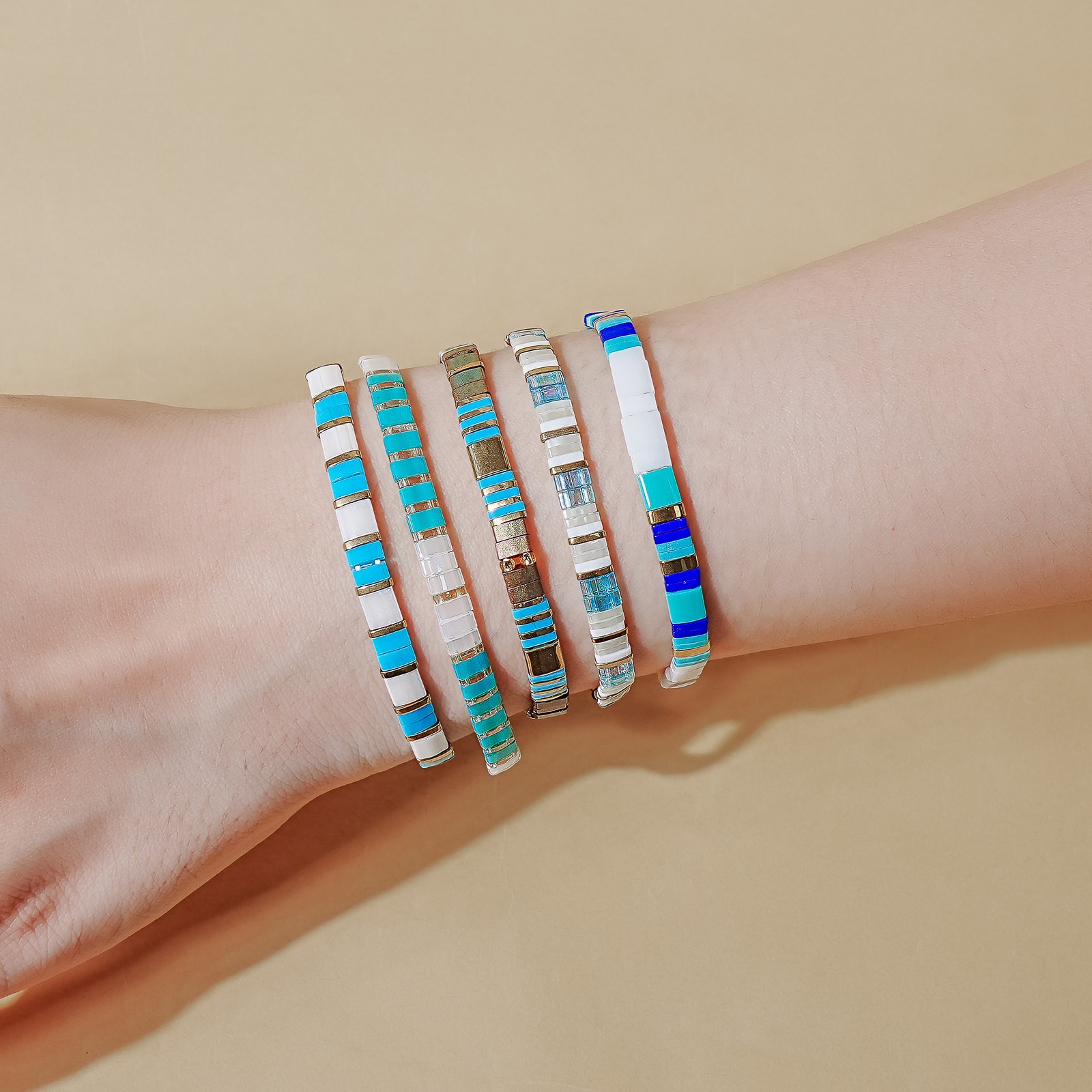 Tile Tila Bracelet,Stackable Boho Glass Bead Bracelets,Summer Jewelry-OCEAN TYPE