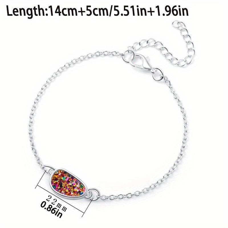6Pcs Multicolor Bracelets Silver Chain Adjustable Oval Stone Charm Bracelet