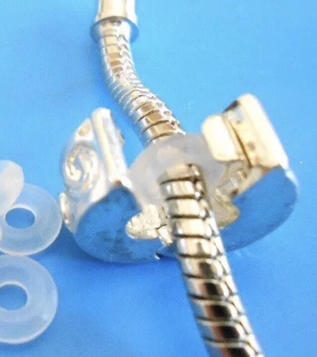 40pc-White/Clear Silicone Rubber Stopper Rings Spacer Bead Fit European Bracelet