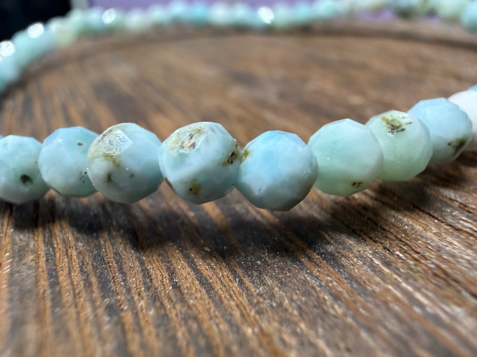 Wholesale Lot 6 Pcs Natural Larimar Faceted Stretch Bracelets – 4mm – 7.5”