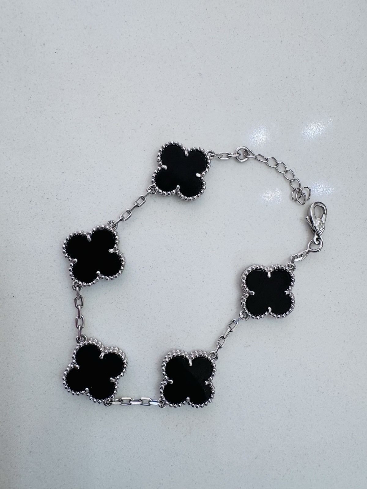 Real S925 Black 15mm Clover Bracelet 18cm Pure Silver Bracelet