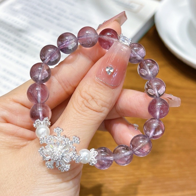 10mm Natural Amethyst Snowflake Handmade Bracelet