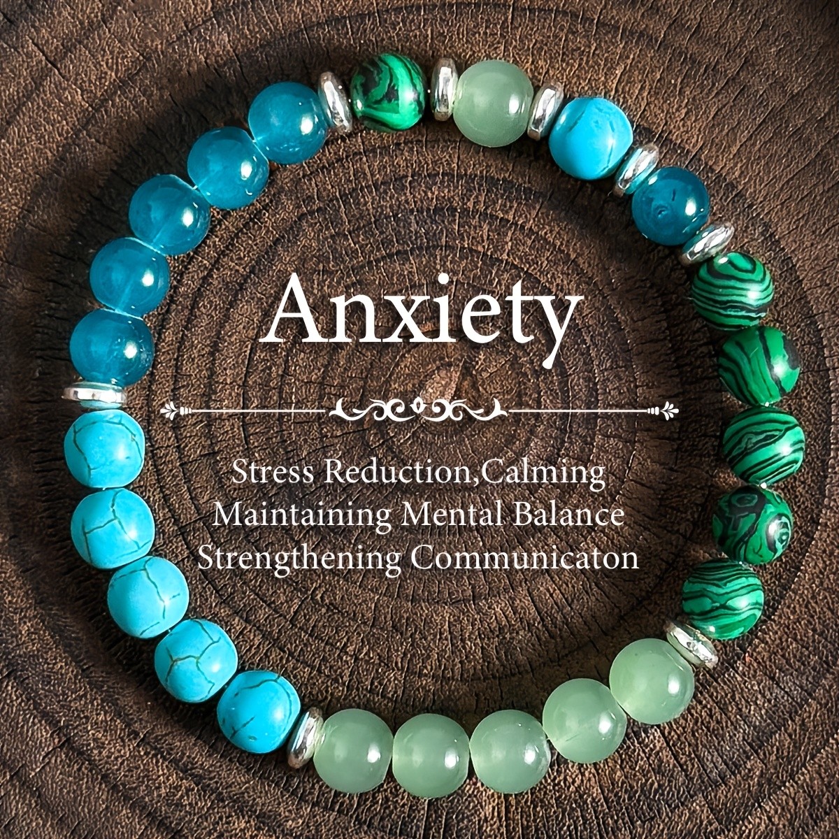 Anxiety Relief Bracelet Gift 8mm Malachite & Blue Turquoise Beads Bracelets