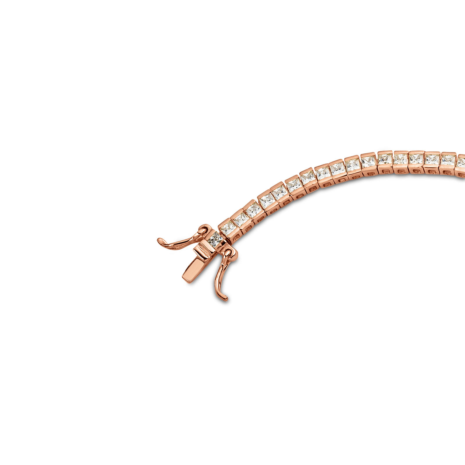 Cubic Zirconia Tennis Bracelet Rose Gold Plated 2x2mm Square White CZ