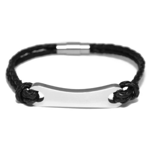 Braided Black Leather ID Bracelet