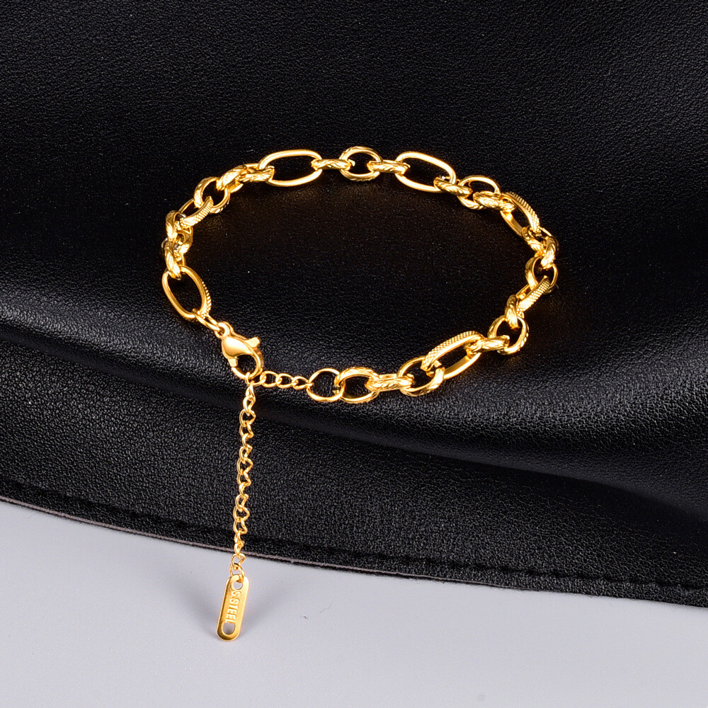 6mm Woman 18K Gold Plated Stainless Steel Rolo Link Chain Bracelet 8.7”