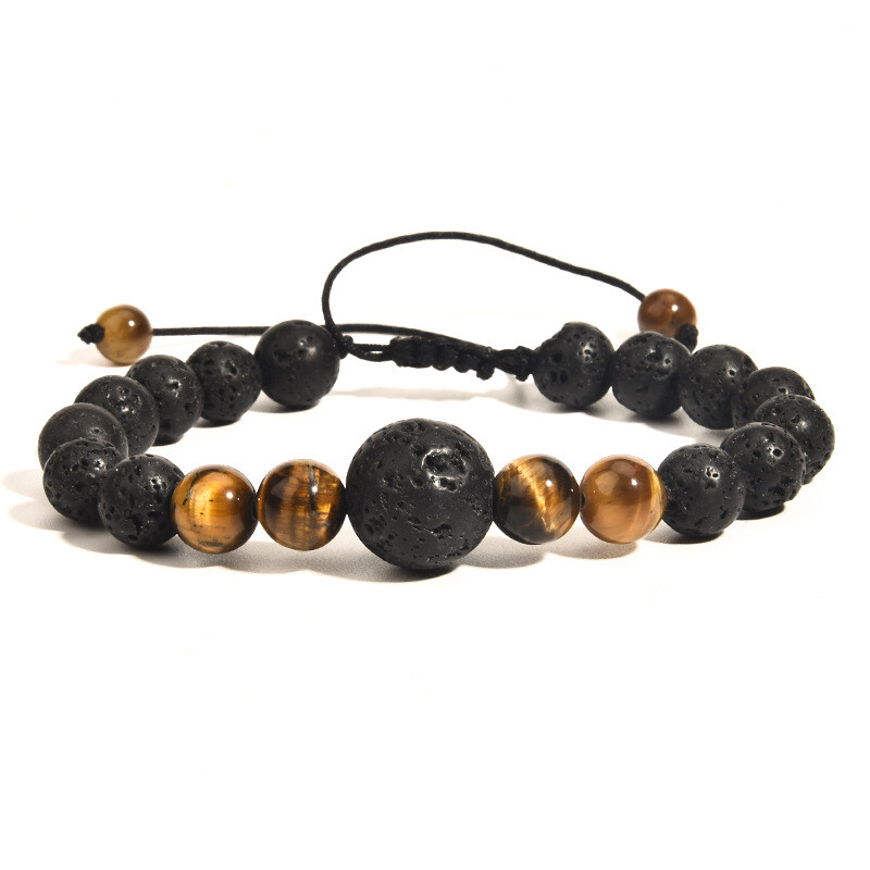 Natural 8mm Tiger Eye Lava Combination Crystal Adjustable Bracelet
